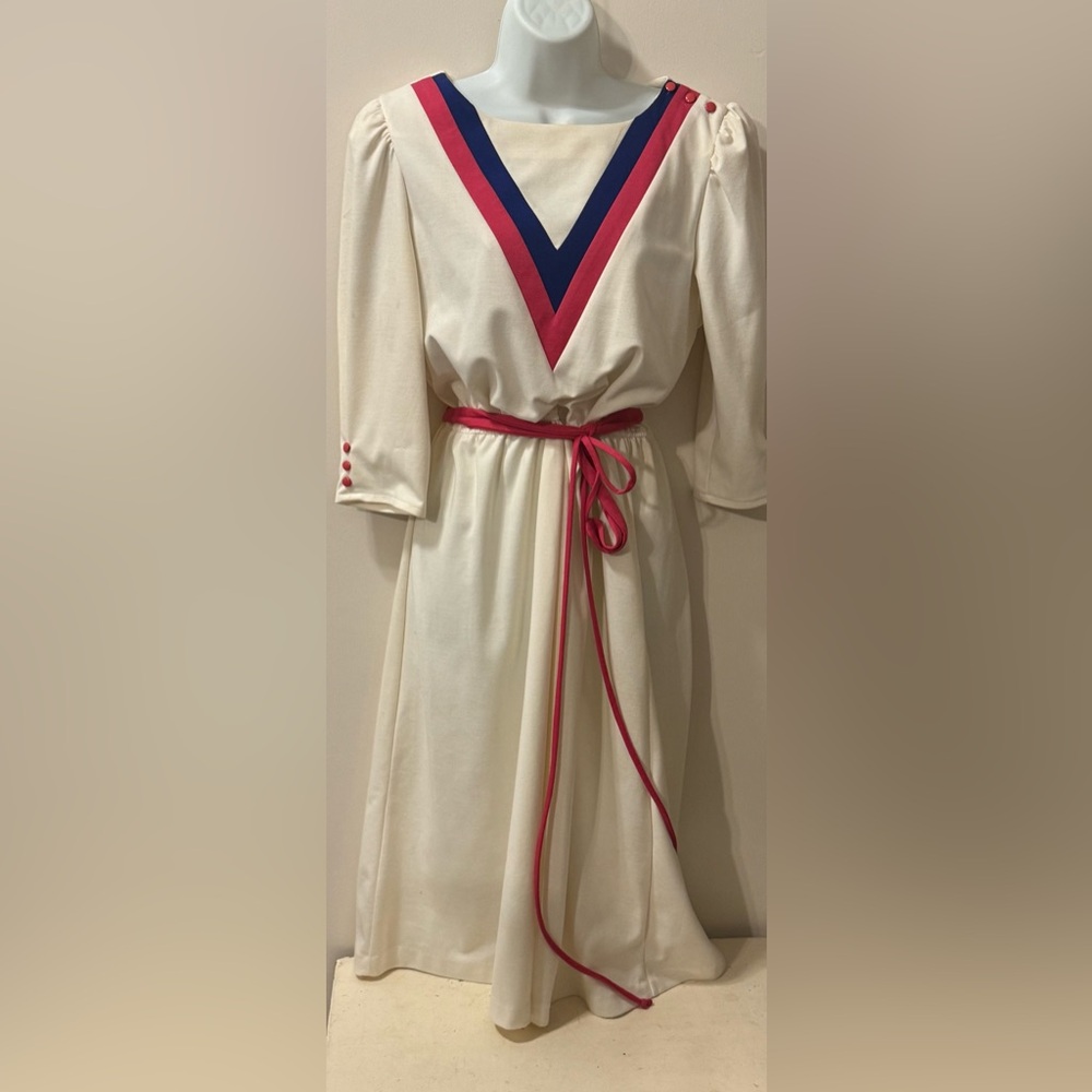 Vintage X Darian dress 80-90s neutral/off-white with bright pink and blue sz14
